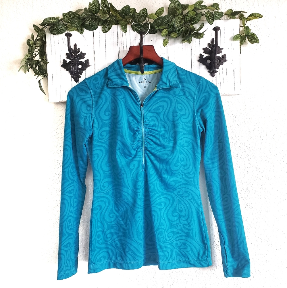 Athleta Luscious Halfzip Teal Pullover XSmall